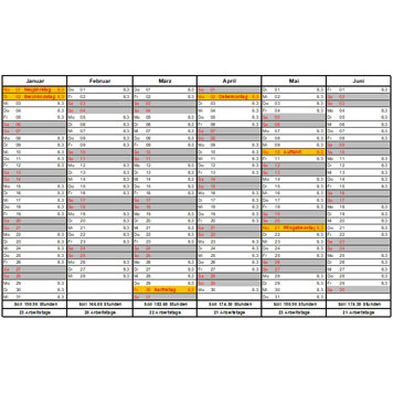 Dienstleistungen – Sollstundenkalender